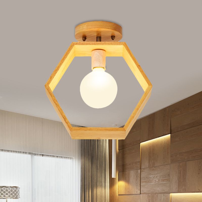 Luminaire semi-encastré triangulaire/carré/pentagone avec verre blanc, luminaire moderne à 1 tête, monté au plafond, en bois