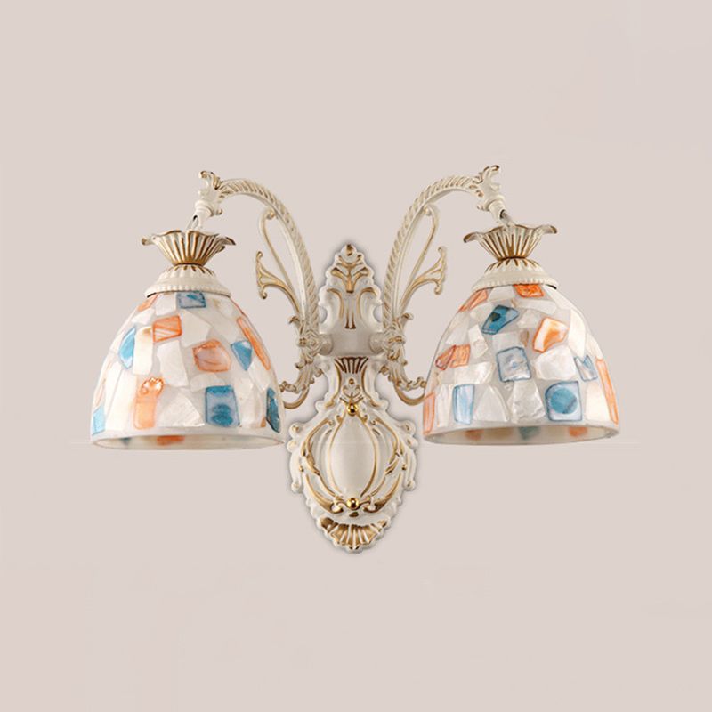 White Wall Lamp Traditional Tiffany Glass Bell Shade Wall Light Fixture for Corridor