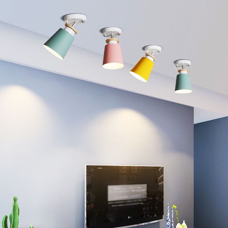 1 Light Ceiling Lighting Nordic Style Metal Cone Semi Flush Mount Lighting for Living Room