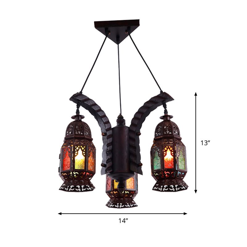 Lampadino a sospensione arabo a 3 luci neri Lampada di sospensione in metallo arabo per soggiorno