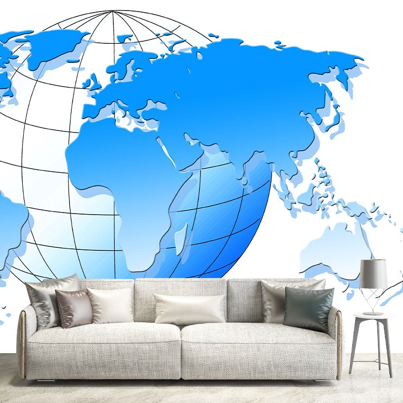 World Map Wall Mural Illustration Decorative Living Room Wall Art for Home Decor