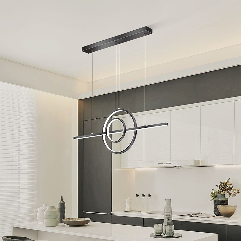 Linear Shape Island Lighting Ideas Modern Style Metal 3 Light Island Pendants in Black