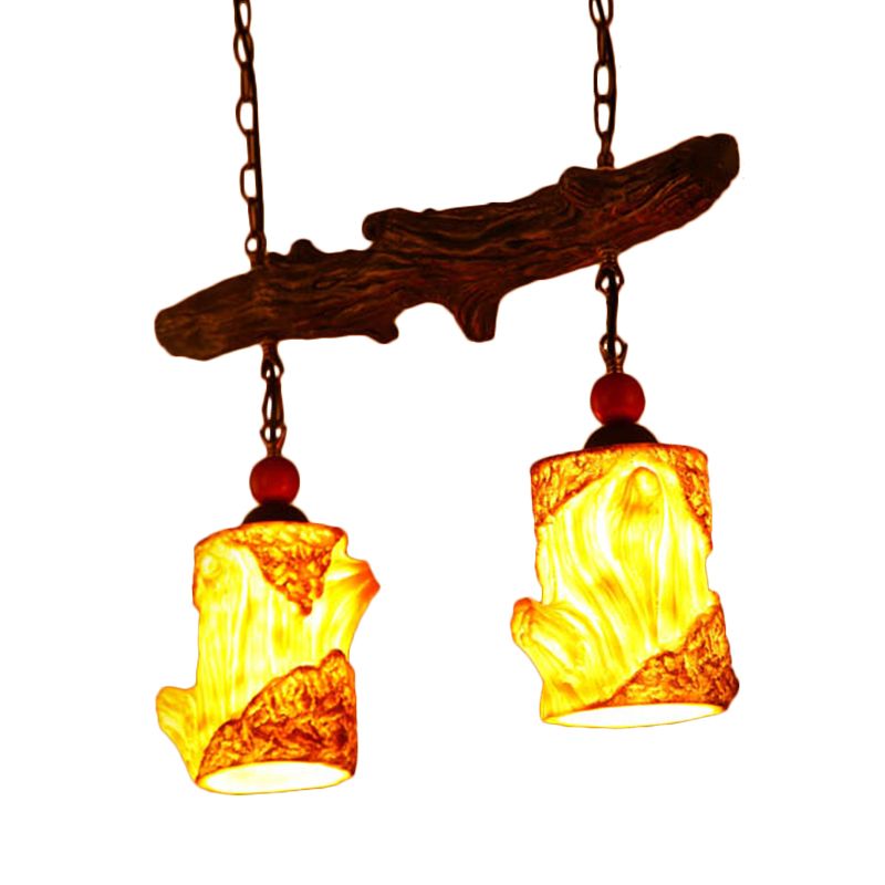 Plafonnier à 2 légers Plafond entrepôt Pendre suspension de salon de salon jaune avec faisceau linéaire