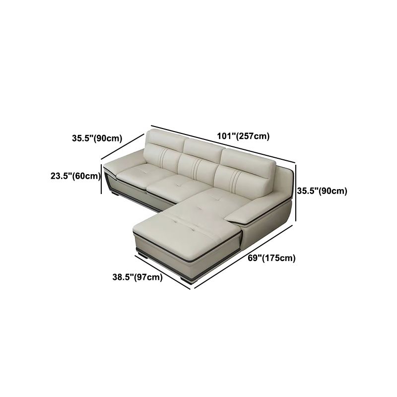 Tufted Pillow Top Arm Sectional Modernism Beige Genuine Leather Sofa&chaise