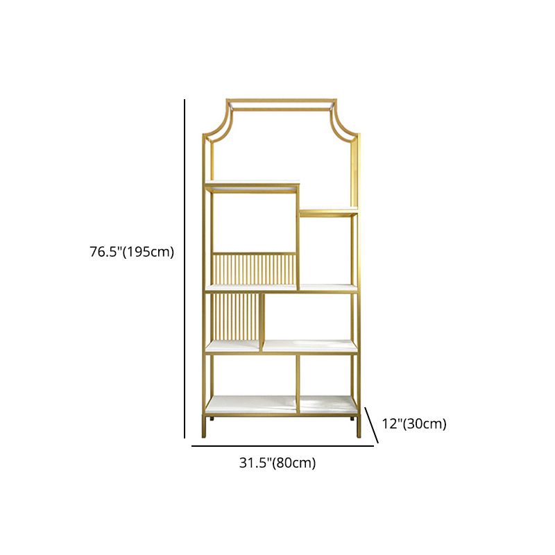 Gold Iron Frame Geometric Bookshelf Vertical Open Bookcase with Manufactured Wood Shelf