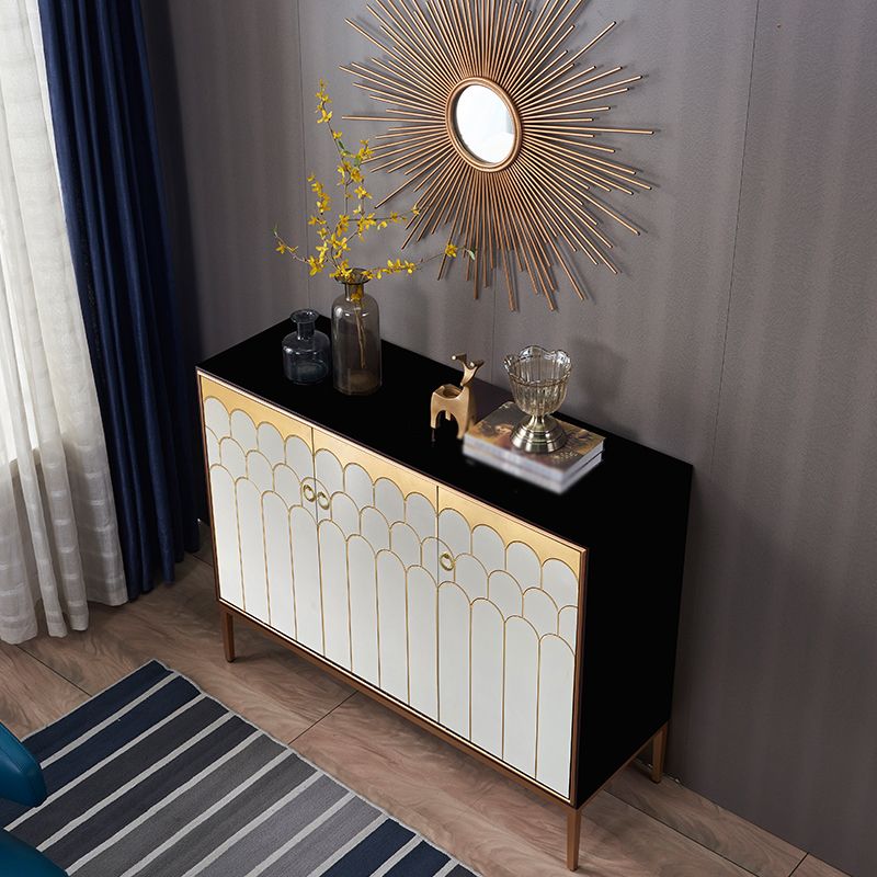 Glam Wood Top Kitchen Server Gold Frame Buffet Server for Living Room