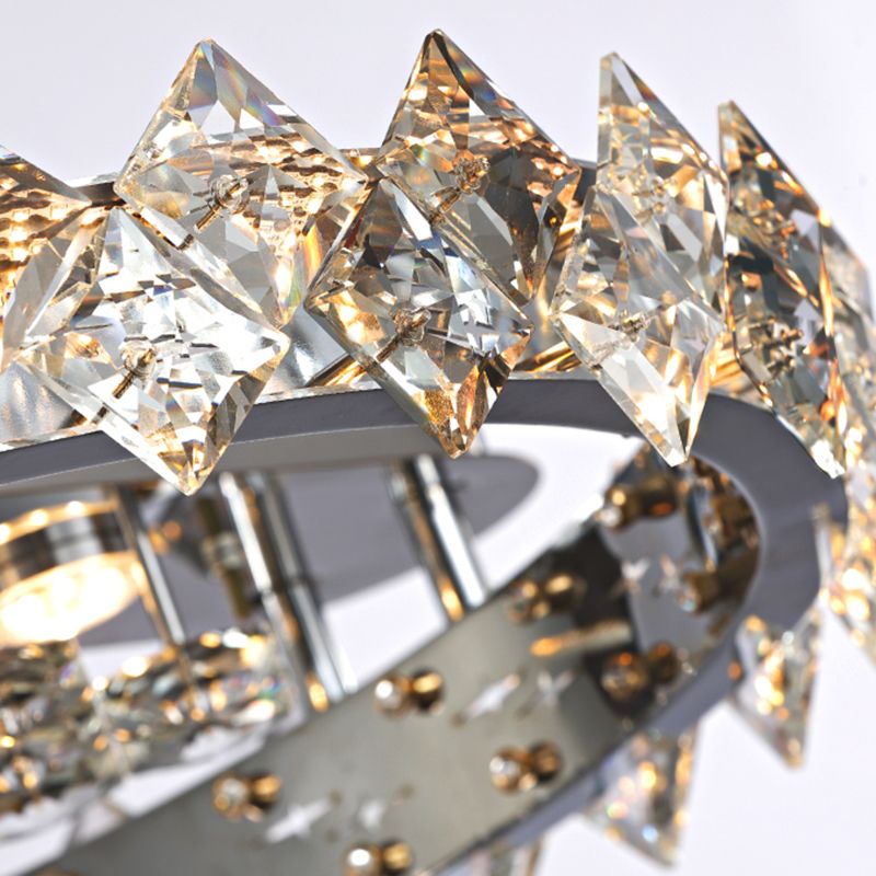 Modern Circular Flush Light Fixture Crystal 1 Light Flushmount Lighting in Grey