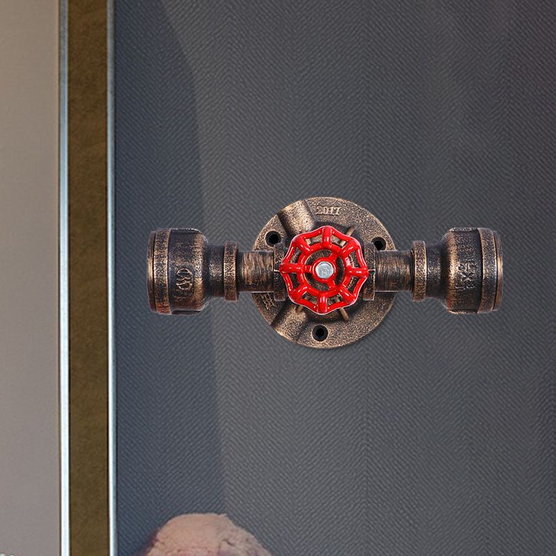 Bronze 1 Light Wall Sconce Antiqued Metallic Pipe and Valve Wall Mount Lamp, 8"/10" Wide