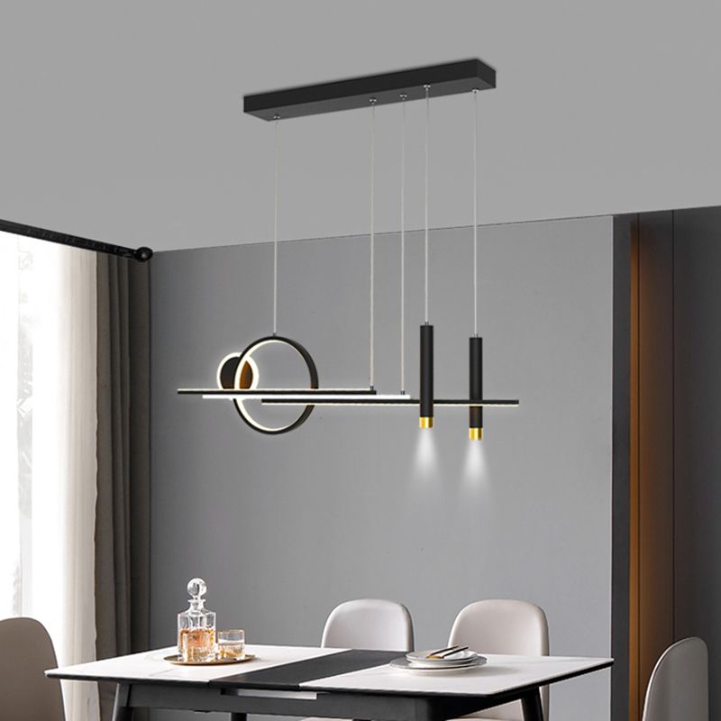 Luce isola a led del ristorante nero in stile moderno in ferro battuto a sospensione lineare con ombra acrilica