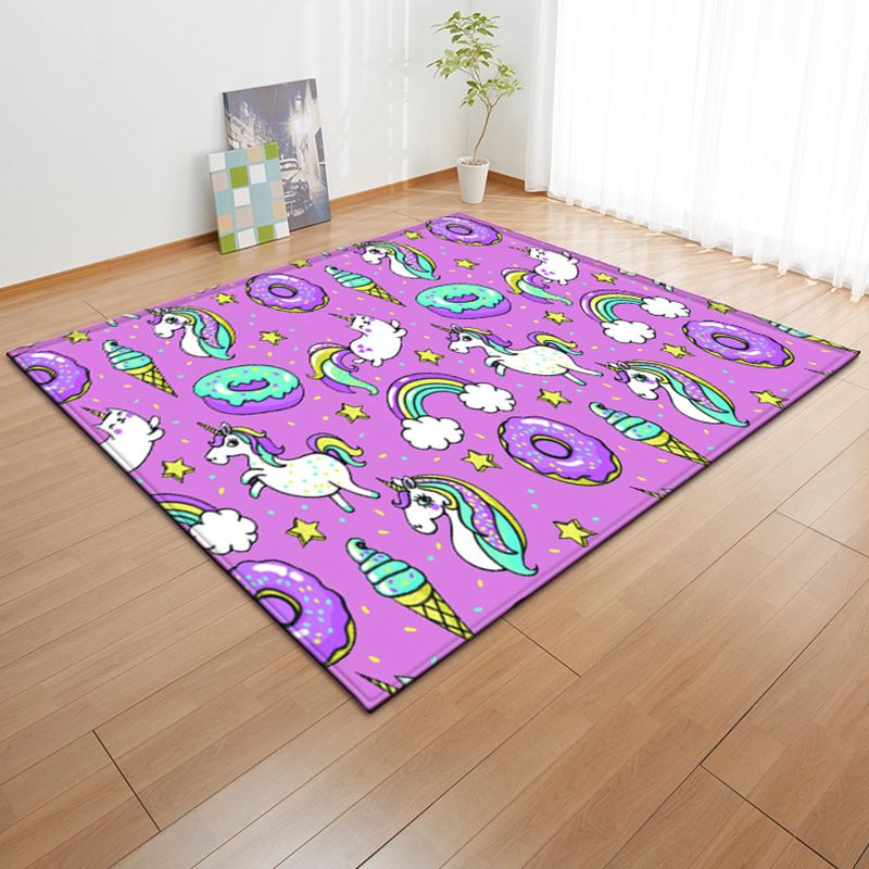 Dark Purple Modern Rug Polyester Horse Indoor Rug Washbale Rug for Home Decor