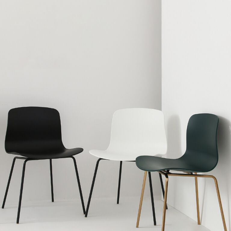 Sillas de comedor de metal contemporáneo, sillas sin brazos, sillas de comedor de plástico para restaurante