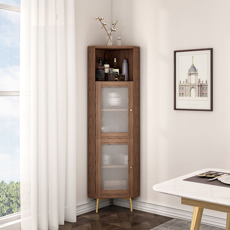 Wooden Storage Cabinet with 2 Glass Doors and Storage Shelf Modern