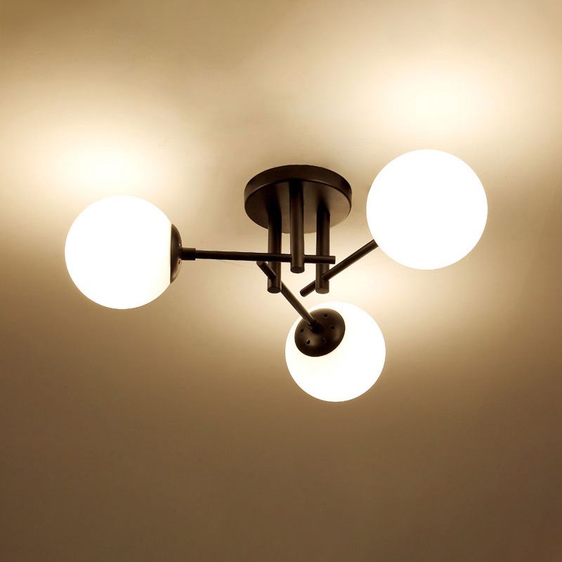 Modern Style Milk Glass Semi Flush Ceiling Chandelier Fixtures Multi Lights Globe Semi Flush Light