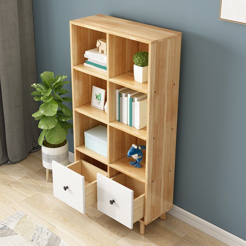 Natural Pine Bookshelf Modern Closed Back Bookcase with Shelves