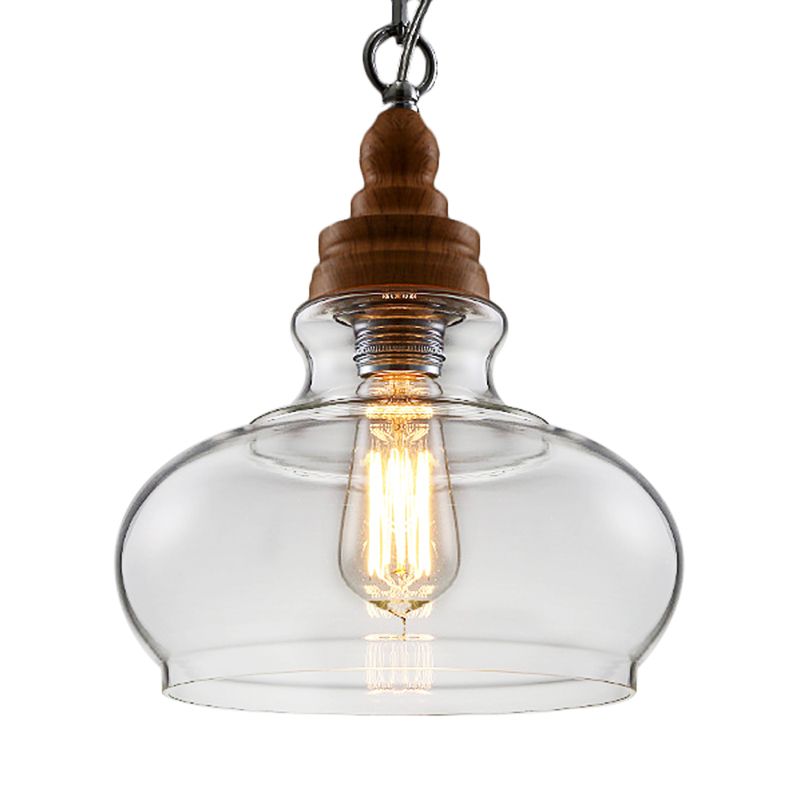 Globe/Bowl/Cone Clear Glass Pendant Lighting Modernist 1 Light Brown Ceiling Lamp Kit with Chain for Restaurant