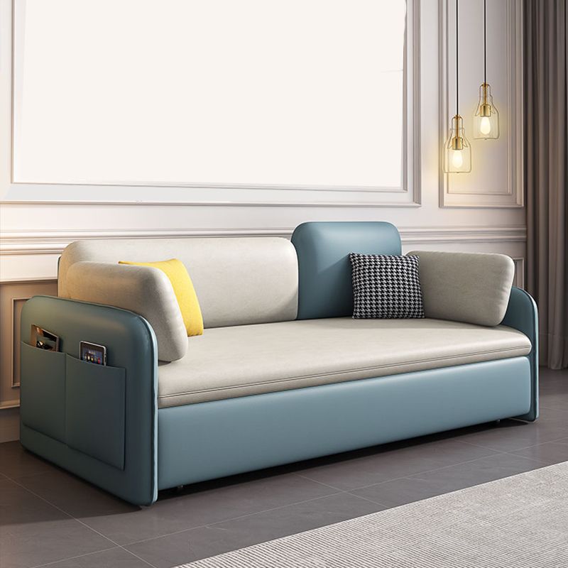 33.46" H Contemporary Faux Leather Square Arm Sofa Bed with Storage