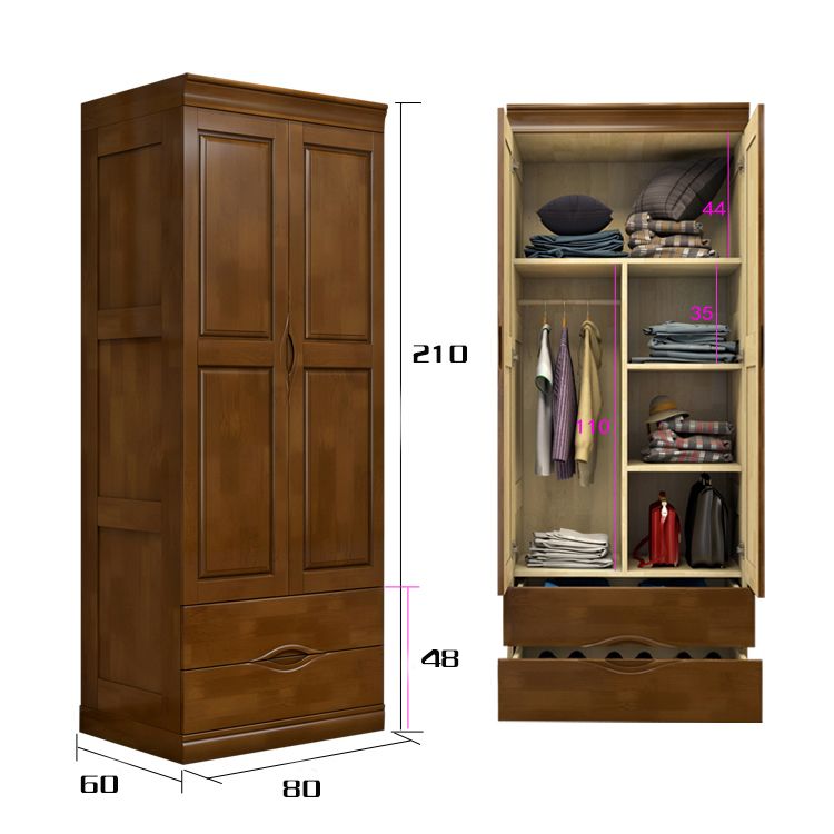 Traditional Rubberwood Wardrobe with Drawers Matte Finish Cabinet for Home
