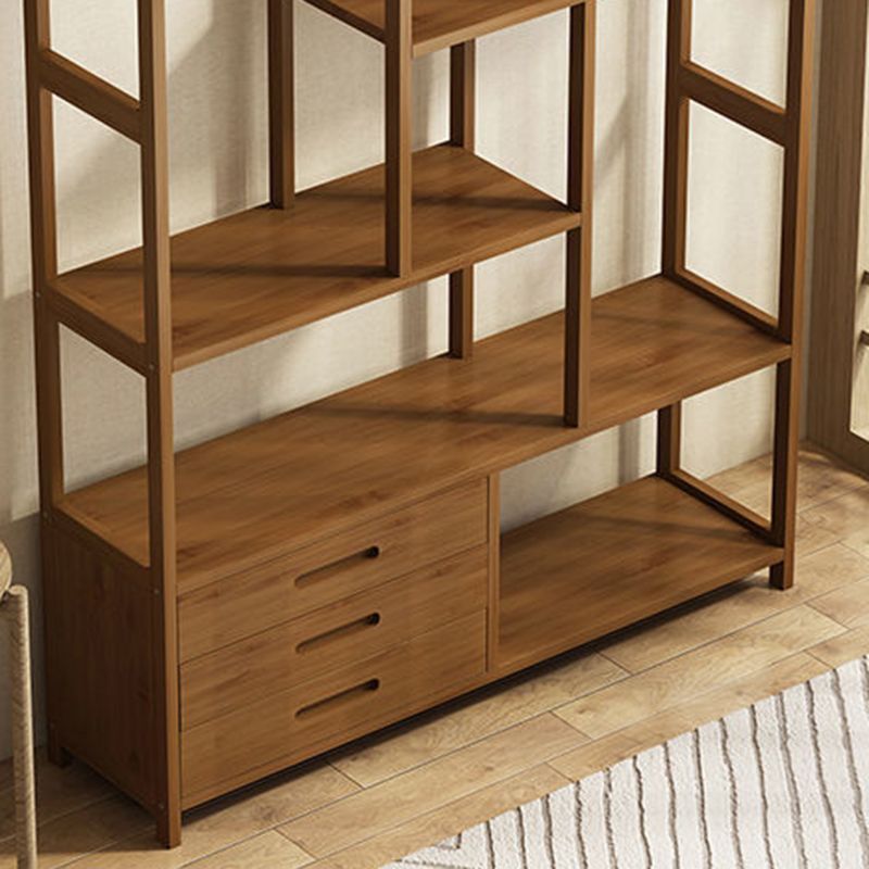 Modern Bamboo Etagere Shelf Bookcase Open Back Vertical Bookshelf for Study Room