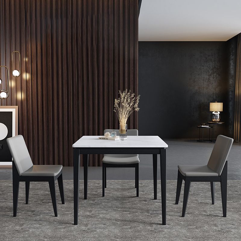 Square White Top Dining Table Industrial 4 Legs Dining Table with Black Frame