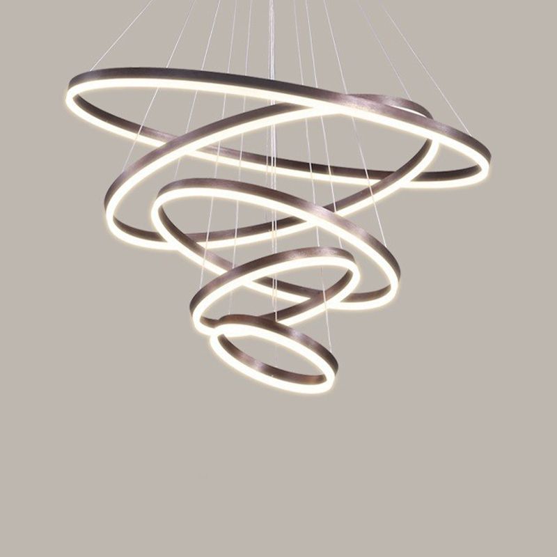 Fissature del lampadario multi-testa anello moderno lampadario appeso con ombra acrilica bianca