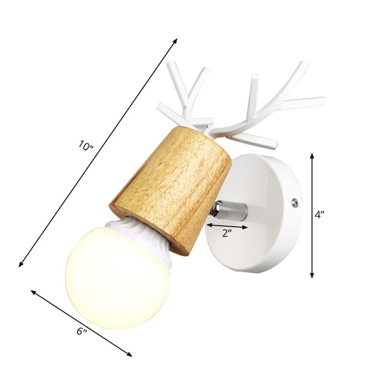 Study Room Deer Horn Wall Light Metal 1 Head Rustic Style White Sconce Light