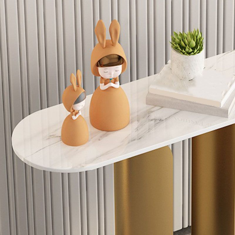 12" W Glam Console Table Stone Oval Stain Resistant Accent Table for Hall