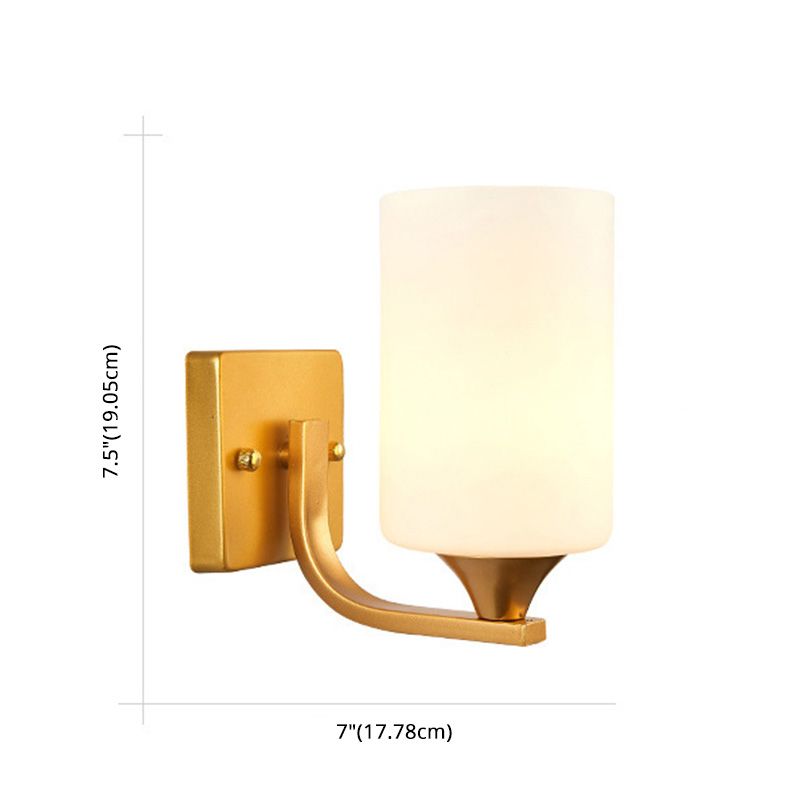 18" H Nordic Simplicity Wall Mount Light White Cylindrical Glass Shade Sconce Light in Polished Gold
