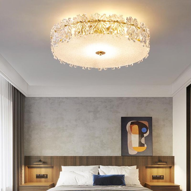 Plafonnier de forme ronde moderne en fer avec abat-jour en verre pour chambre à coucher et étude
