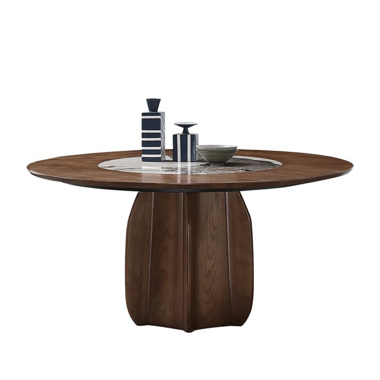 Round Pedestal Table Simplicity Style Solid Wood Dining Site Table with Turntable