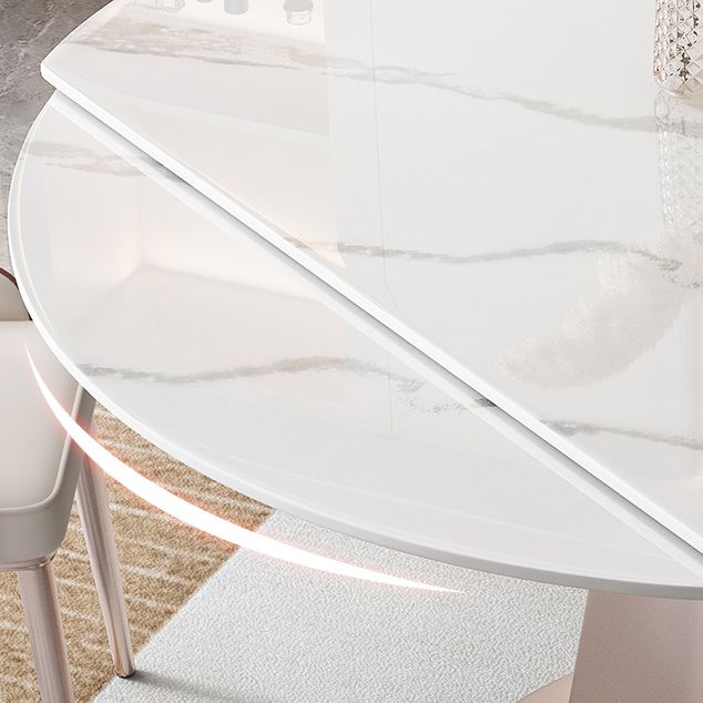 Modern White Round Extendable Dining Table with Metal Pedestal Base