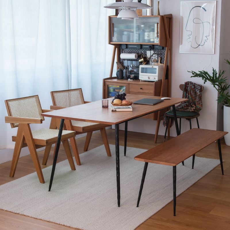 Metal Industrial Rectangle Dining Table Solid Wood Top Table with 4 Black Legs