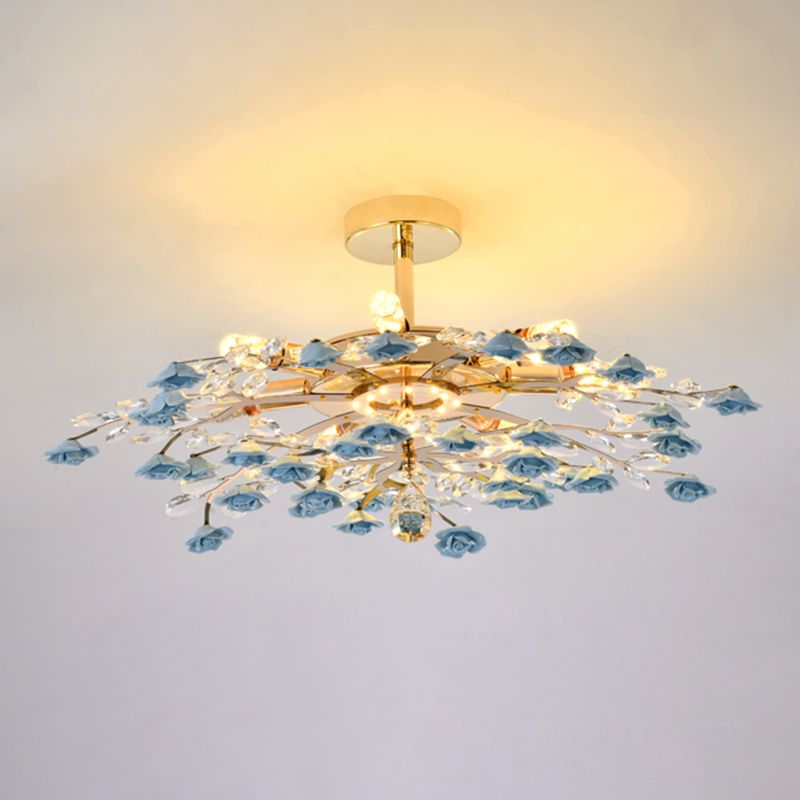 Rustieke roos kroonluchter verlichting Eenvoudig ophanglicht met kristalaccenten