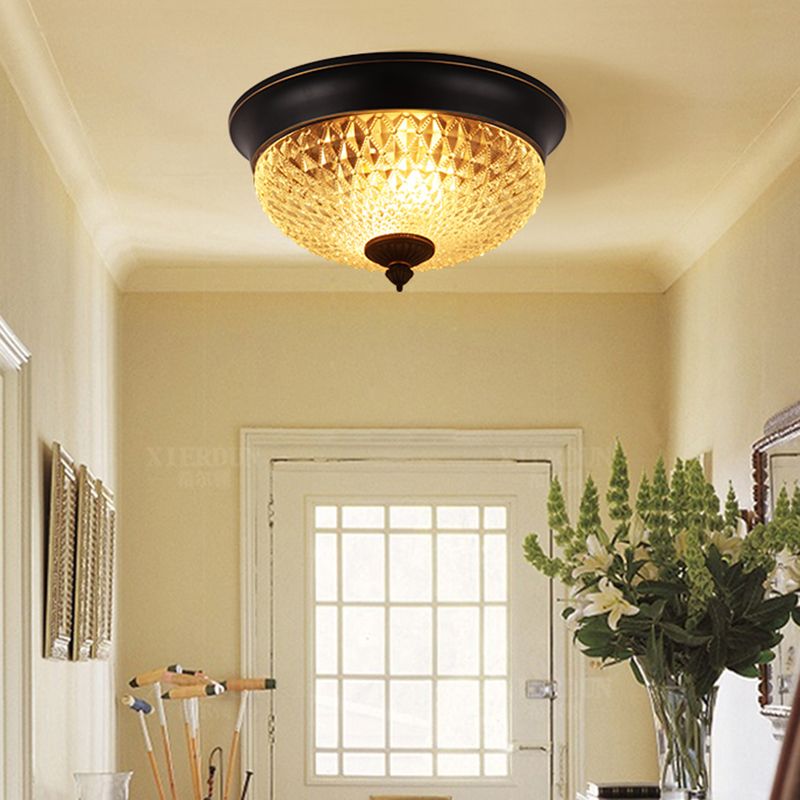 2 Bulbs Crown Flush Mount Lamp Traditional Black Clear Faceted Glass Ceiling Flush Light, 12"/14"/18" Wide