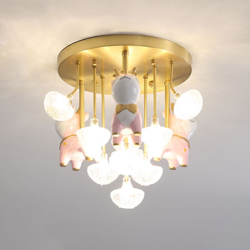 Administración de techo radial de vidrio en estilo para niños Montaje semi descaro de cobre con decoración de resina