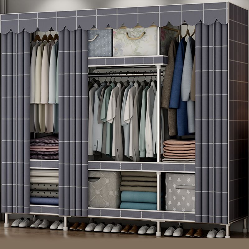 Modern Style Armoire Metal Cloth Rod Included Wardrobe Closet for Bedroom