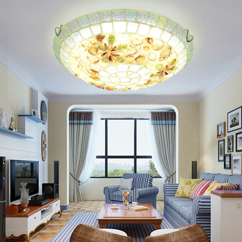 Lámpara LED de montaje empotrado con pantalla de cuenco estilo Tiffany, lámpara de techo de concha Beige para dormitorio, 12 "/ 16"/19,5 "de ancho