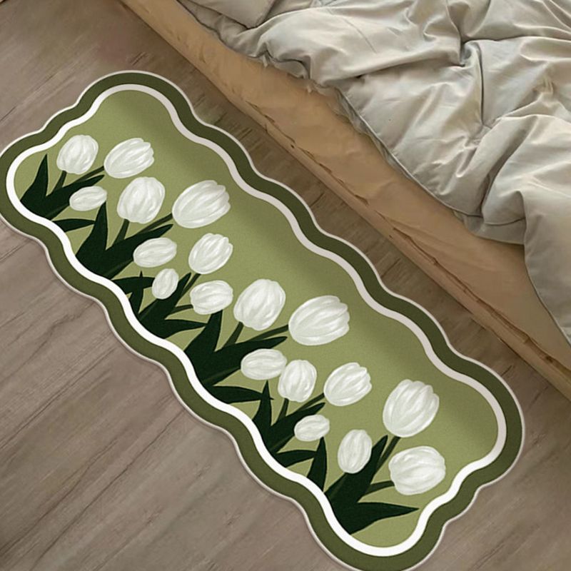 Green Modern Rug Polyester Tulip Indoor Rug Washable Rug for Home Decor