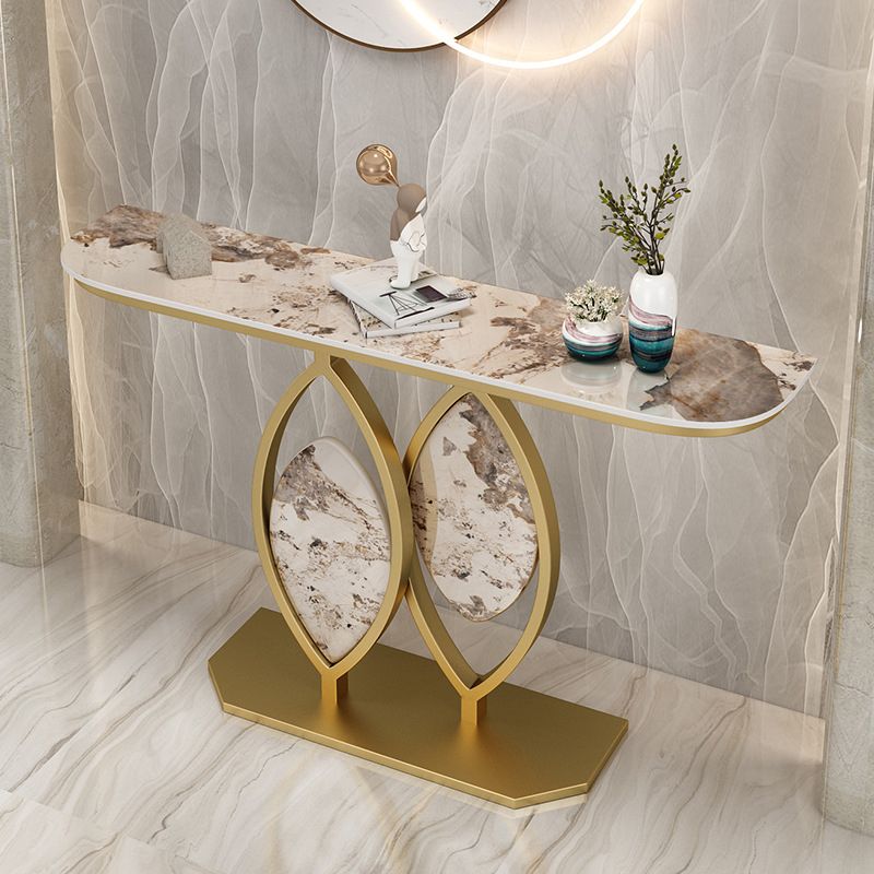 Stone Top Accent Console Table Antique Gold Console Table with Metal Leg