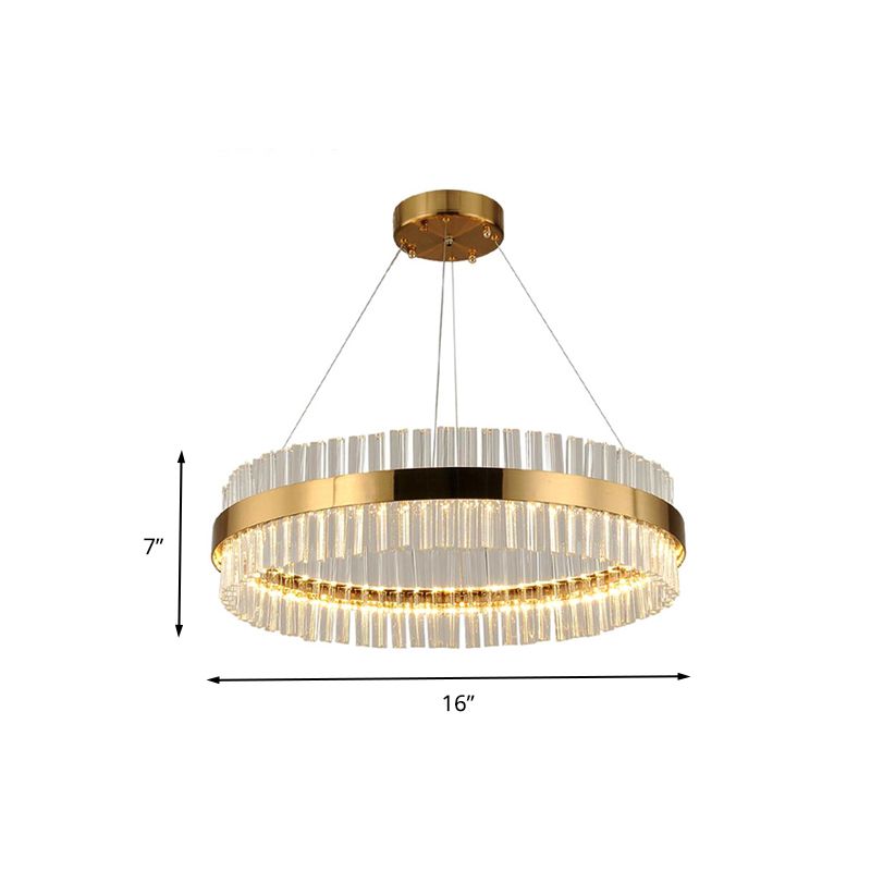 Circulaire kroonluchter licht postmoderne kristalstang goud LED hangend plafondlicht, 16 "/19.5" /23.5 "breed