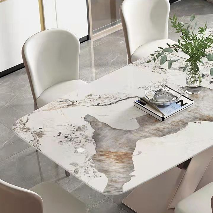 Stone White Top Dining Table Traditional Luxury Table with Pedestal Base