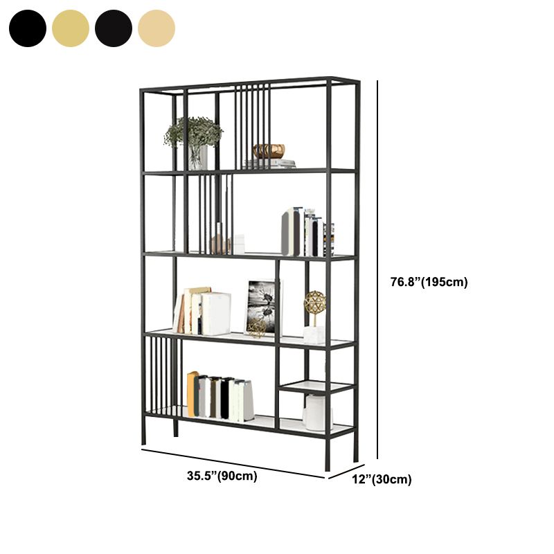 Glam Metal and Wood Shelf Bookcase Etagere Open Home Book Shelf with 5 Shelves