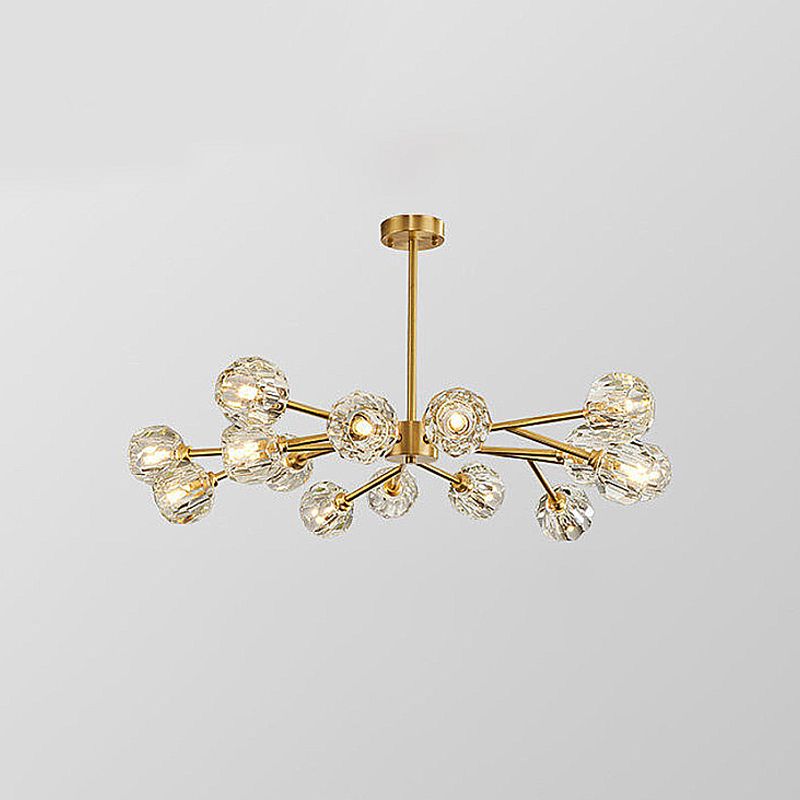 15-Light Brass Sputnik Chandelier, Modern Linear Dimmable Ceiling Light With Adjustable Height
