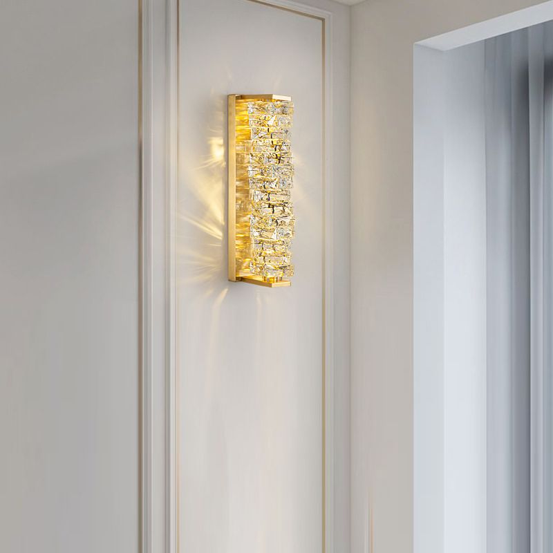 Modern Unique Shape Wall Mount Light Fixture Crystal Sconce Lamp in Gold