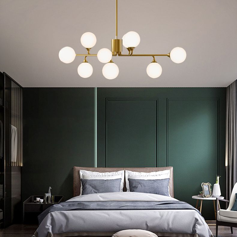 Modern Minimalist Chandelier Light Fixture Spherical White Glass Ceiling Chandelier for Living Room