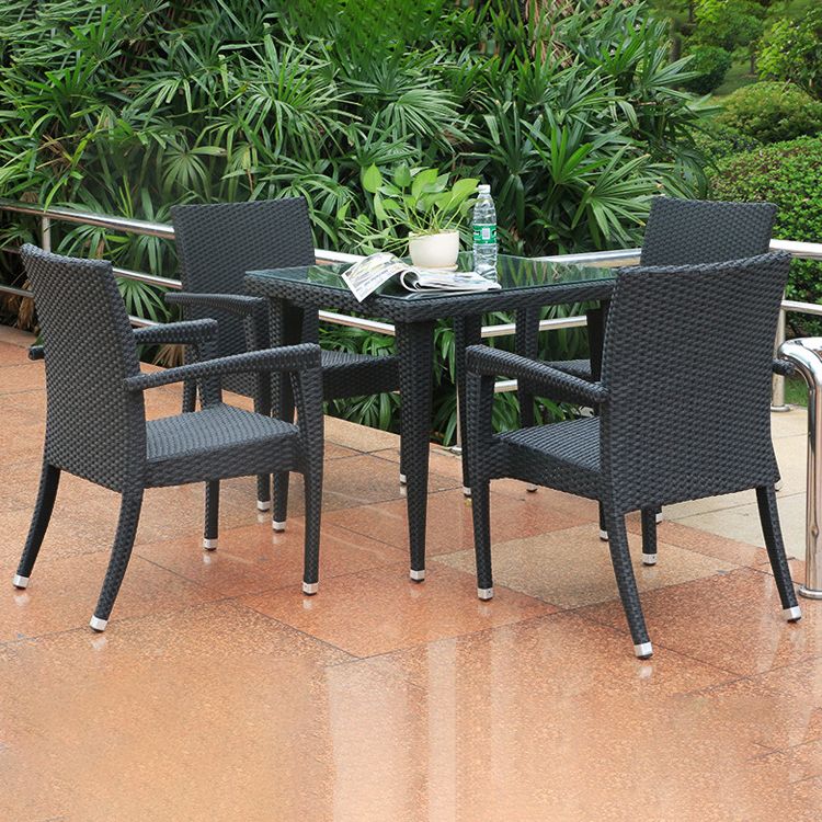 Modern Style Wicker Dining Set Wood Square 1/5 Pieces Dining Set