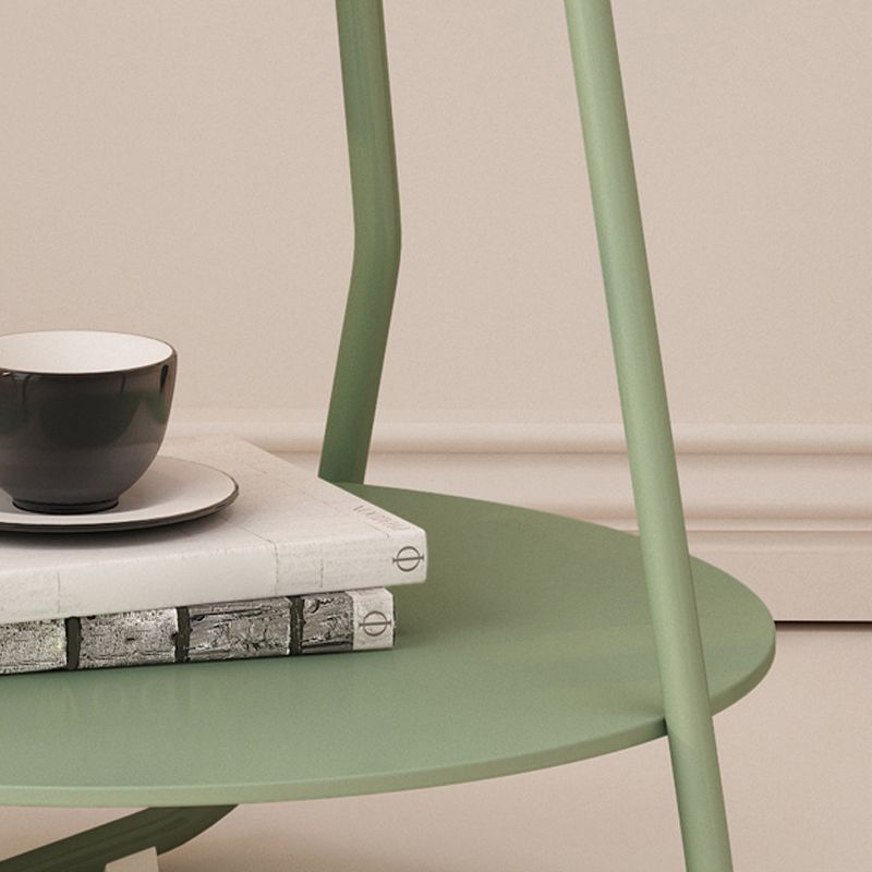 Scandinavian Wood Round Top Side Table 19.6-inch Iron Cross Legs End Table with Shelf