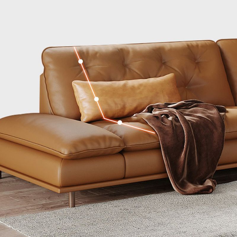 Tufted Pillow Top Arm Sofa Brown Genuine Leathersofa with 2 Cushions