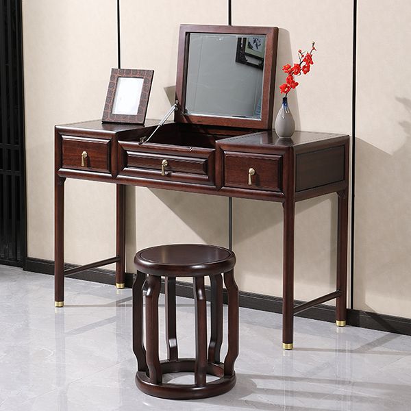 Flip-Top 3 Drawer Solid Wood Vanity Makeup Dressing Table Set