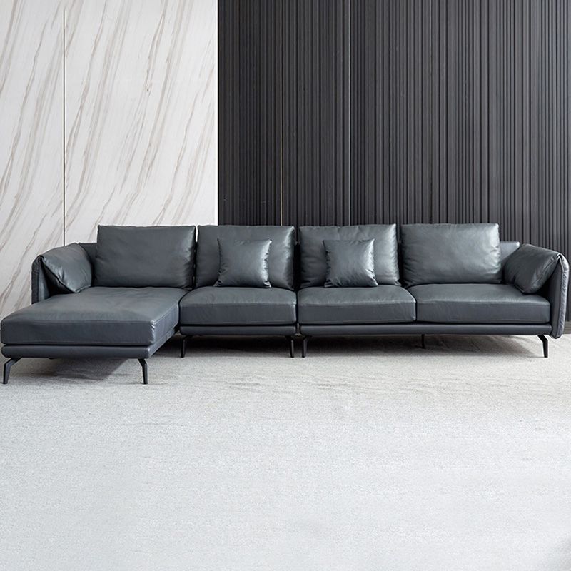 Contemporary Dark Grey Sofa with Bolster Pillows for Living Room
