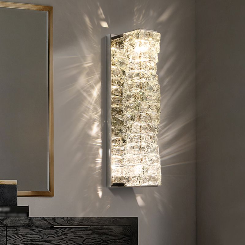 Unique Shade Crystal Wall Sconce Modern Style Single Light Wall Mounted Light in Silver